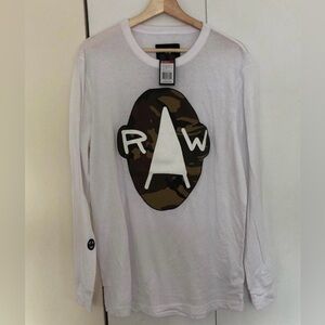 G-Star Raw Men GEULI R T Long Sleeve Shirt Tee Top Jersey White Size M NWT